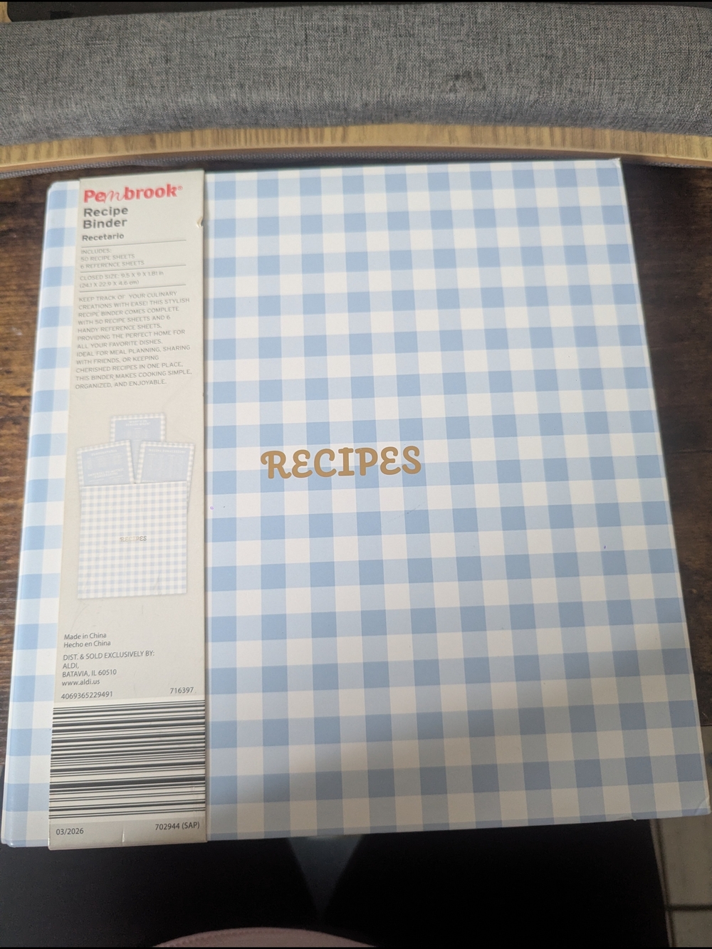 Blue Gingham 'Recipes' Recipe Binder